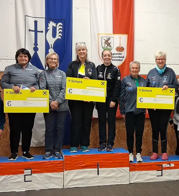 Koasa Cup  Damen Duo 2025 Stockerl, 2. Antonia Wörter, Anneliese Millinger EV St. Ulrich, 1. Marianne Luxner und Natalie Aberger ESC Jochberg, 3. Brigitte Müller und Sieglinde Inwinkl ESV Erpfendorf. | Foto: Brigitte Müller, Michael Novak, Anton Inwinkl