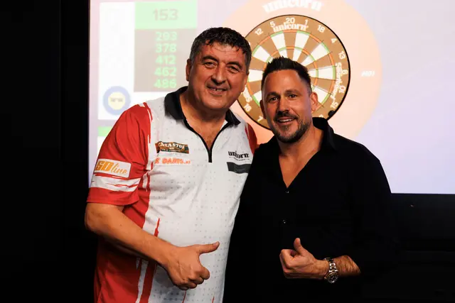 Philipp Pracser, Geschäftsführer Chef der Litus Group (r.) und Dart-Profi Mensur Suljović (l.). | Foto: Alina Diesner