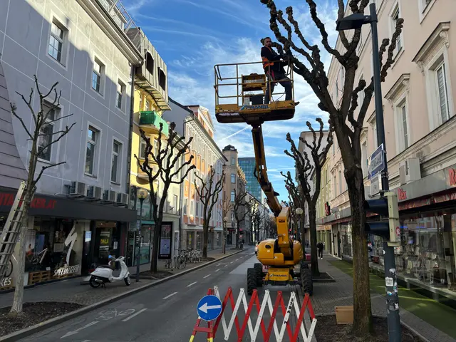 Klagenfurt bereitet sich auf die Advent- und Weihnachtszeit vor. Die Bahnhofstraße wird gerade geschmückt.