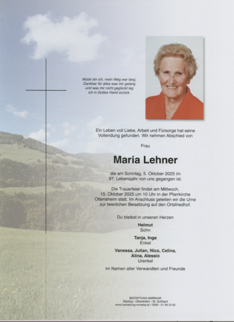 Maria Lehner aus Ottensheim, ✝︎ 96 Jahre | Foto: Bestattung Smrekar
