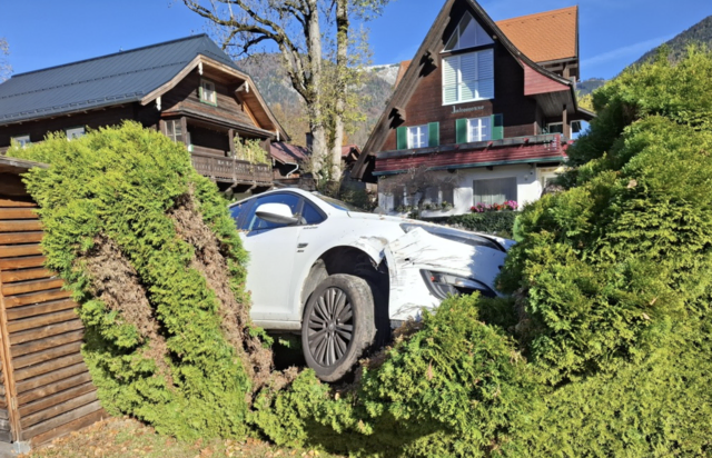 Der Pkw war in St. Wolfgang von der Straße abgekommen und auf einer Gartenmauer gelandet. | Foto: FF Bad Ischl