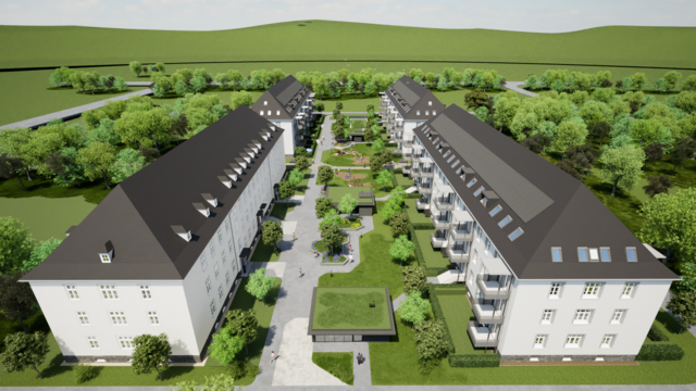 Bis 2029 sollen auf dem Areal der ehemaligen Hiller Kaserne insgesamt 422 Wohnungen entstehen. | Foto: Huber PR