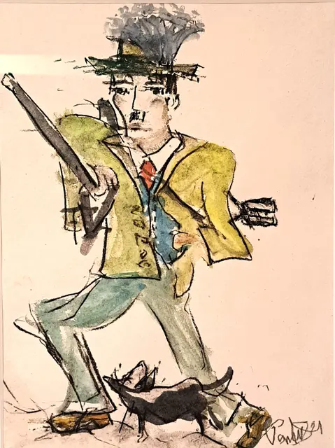 Mundmaler Paulus Ploier zum ersten Mal dabei beim KUNST-FIEBER in Fieberbrunn. Passend zum Herbst hier das Kunstwerk mit dem Titel "Der Jäger" in der Technik "Kohle Aquarell Grafik". | Foto: www.paulus-art.at