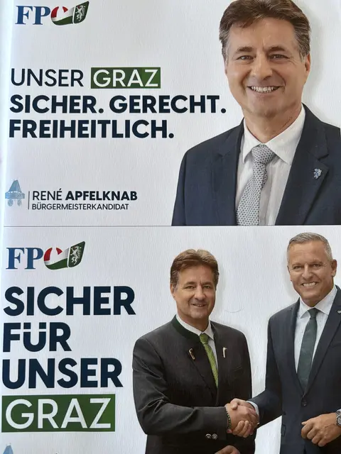 Die beiden Plakatsujets auf einen Blick: Gemeinsam mit dem Landeshauptmann Mario Kunasek geht man in Graz auf Stimmenfang.  | Foto: MeinBezirk/Markus Kropac