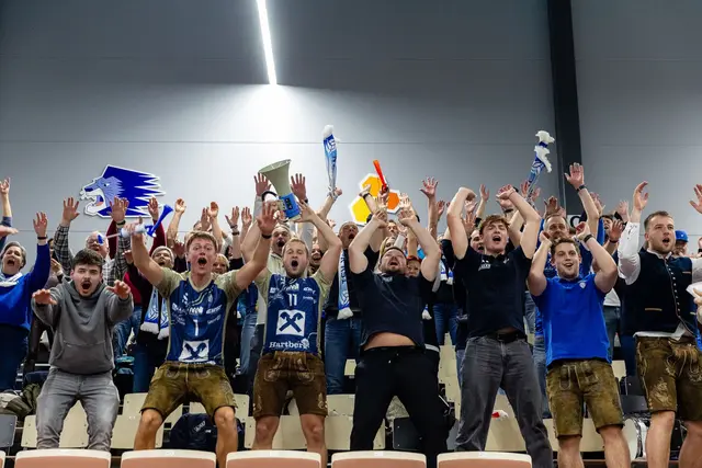 Die Hartberg-Fans im Jubelrausch: Rund 60 mitgereiste Anhänger des TSV Raiffeisen Hartberg sorgten in der Halle von Akaa Volley für Gänsehautstimmung. Nach dem entscheidenden Punkt im Golden Set brach grenzenloser Jubel aus – der Aufstieg in die 2. Runde der CEV Volleyball Champions League war perfekt. | Foto: CEV