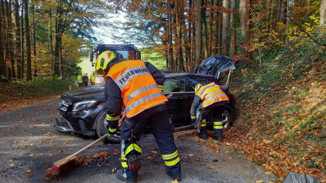 Auslaufende Betriebsmittel werden von den Feuerwehrmännern mittels Bindemittel aufgenommen. | Foto: DOKU-NÖ