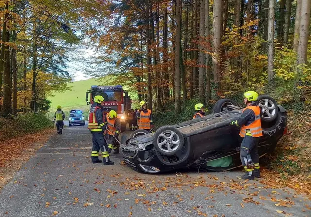 Die Einsatzkräfte der FF Purgstall bei der Sicherung der Unfallstelle auf der L5314. | Foto: DOKU-NÖ