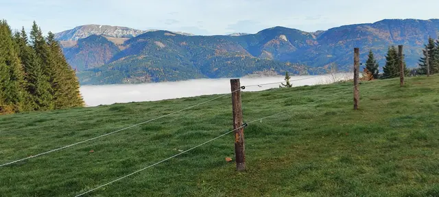 wir starten beim ,,Parkplatz Bärenkogel", visavis ist der Bergzug von der hohen Scheibe bis zur Kampalpe, dahinter lugt die Rax hervor... | Foto: I.Wozonig