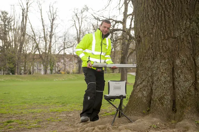 Profi am Werk: Robert Grill führt hier eine Bohrwiderstandsmessung an einer Esche im Grazer Stadtpark durch um ihren Zustand zu ermitteln. | Foto: Holding Graz