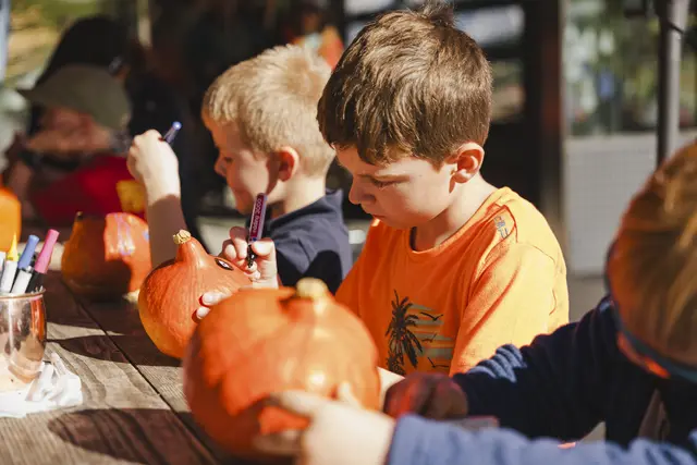 Das Hexenwasser Söll zeigt sich im Oktober von seiner farbenprächtigsten Seite. Kleine Besucher gestalteten große Kunstwerke. | Foto: Berger