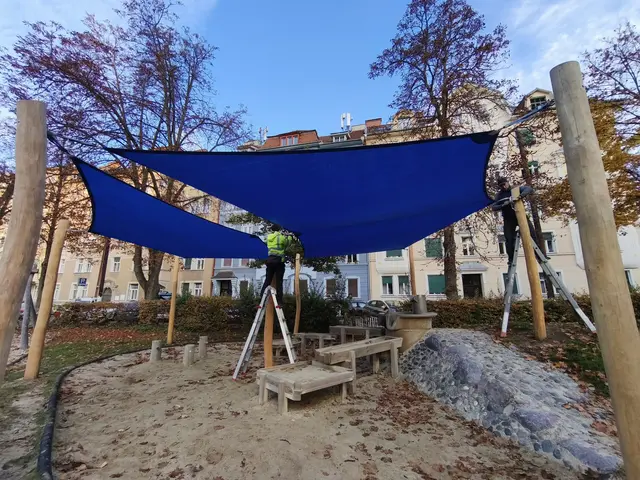 Pilotprojekt: So sieht das neue Sonnensegel am Hasnerplatz aus. | Foto: Stadt Graz