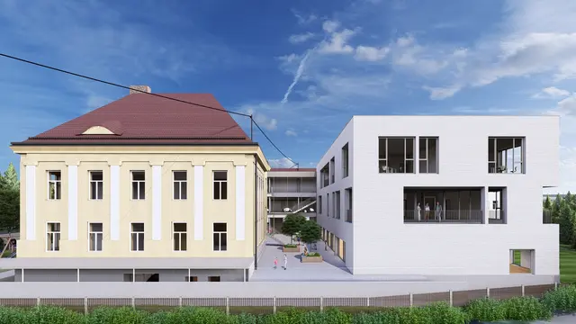 Neben dem Altbau aus dem Jahr 1916 wird ein Neubau errichtet, geplant von den F2 Architekten aus Schwanenstadt.  | Foto: Stadtgemeinde/F2 Architekten