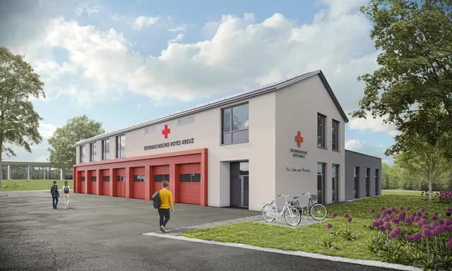 Soll wird die neue Rot Kreuz Ortsstelle in Gratkorn nach Fertigstellung im Herbst 2026 aussehen.  | Foto: Steiner de Beer 