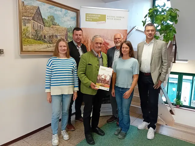 53. Vorstandssitzung der LEADER-Region Mostviertel-Mitte: LEADER-Geschäftsführerin Petra Scholze-Simmel, Bürgermeister Thomas Teubenbacher, LEADER-Obmann Anton Gonaus, Pielachtal-Obmann Bürgermeister Kurt Wittmann, Martina Grill und Bürgermeister Thomas Vasku
 | Foto: LEADER-Region Mostviertel-Mitte
