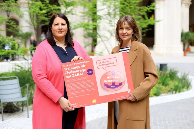 Vizebürgermeisterin und Frauenstadträtin Kathrin Gaál (SPÖ) und Bianca Schönberger, Geschäftsführerin von ZARA Training gemeinnützige GmbH, laden ein, sich für die „Rettungsanker“-Workshops anzumelden. | Foto: PID/Martin Votava
