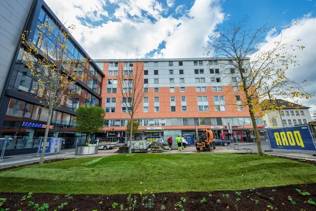 Von der Steinfläche zur grünen Oase: Am Bahnhofplatz und in der Villacher Innenstadt entstehen neue Bäume und Grünzonen, die das Stadtklima verbessern sollen. | Foto: Miriam Kaiser/Stadtgrün