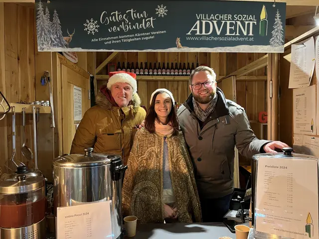 Freuen sich auf die diesjährige Sozialadvent Saison: vl. Christian Mak, Aurora Rupeni und Marc Germeshausen. | Foto: Arge Villacher Sozialadvent