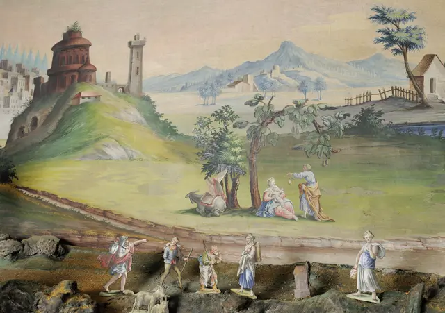 Ausschnitt aus der Papierkrippe Haller, geschaffen 1824 von den Götzener Kirppenmalern Georg (1772-1838) und Felix Haller (1808-1883). | Foto: © Johannes Plattner