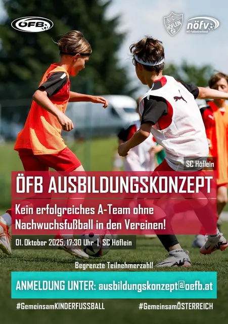 ÖFB-Ausbildungskonzept &amp; LAZ on Tour in Höflein:
Unter dem Motto „Kein erfolgreiches A-Team ohne Nachwuchsfußball in den Vereinen“ informierten ÖFB und NÖFV am 1. Oktober 2025 über moderne Trainingsmethoden und Nachwuchsförderung. ⚽📚 | Foto: NÖFV