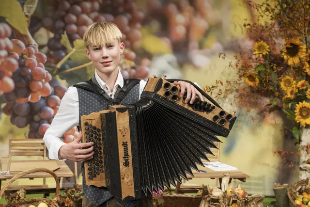 Der Gewinner des „Steirischen Harmonikawettbewerbs 2025“: Nico Portenschlager aus Großklein, 14 Jahre | Foto: ORF Schoettl