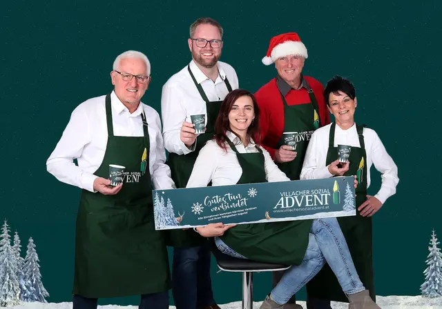 Das Kernteam des Villacher Sozialadvents freut sich auf die diesjährige Saison: vl. Harald Rohrer, Marc Germeshausen, Aurora Rupeni, Christian Mak und Birgit Theuermann