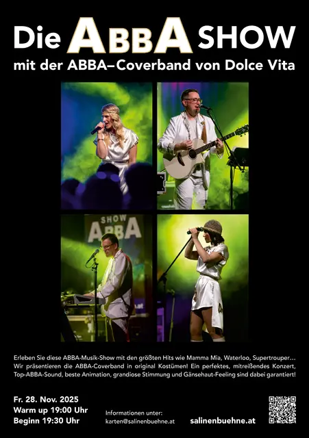 Erleben Sie diese ABBA-Musik-Show mit den größten Hits wie Mamma Mia, Waterloo, Supertrouper… | Foto: Salinenbühne Hallein