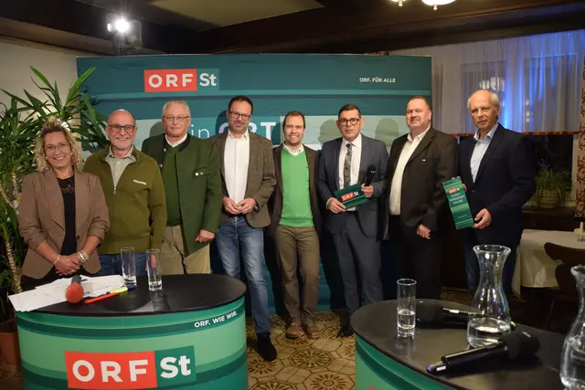 
Diskussion mit Experten v.l. Gemeinderätin Ulrike Fink, Obmann der IG Andreas Vondrak, Bgm. Johann Posch aus Groß St. Florian, Eric Kirschner, Wirtschaftsforscher Joanneum Research, Stefan Walter, Geschäftsführer vom Verkehrsverbund Steiermark, ORF Moderator Gregor Waltl, Hartmut Kleindienst, AMS-Regionalstellenleiter Deutschlandsberg sowie Bgm.Bernd Hermann.

 | Foto: Josef Strohmeier