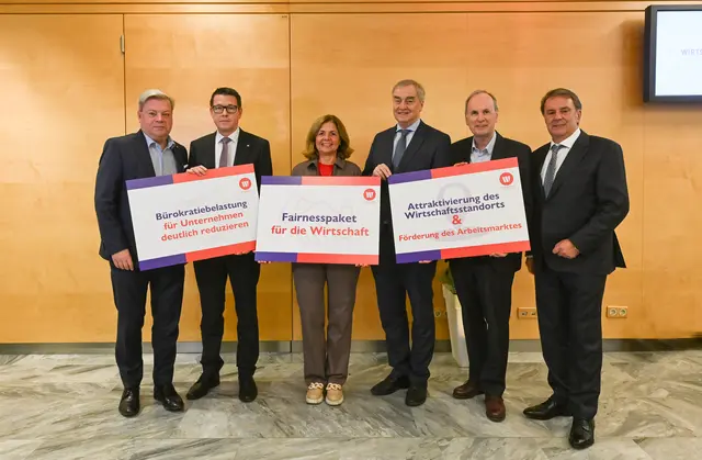 v.l.n.r.: WBNÖ Direktor Harald Servus, WKNÖ-VP und VPNÖ-Klubobmann Kurt Hackl, WKNÖ-VP Monika Eisenhuber, WKNÖ-VP Christian Moser, WKNÖ-VP Erich Moser und WKNÖ Präsident WBNÖ Landesgruppenobmann Wolfgang Ecker. | Foto: WBNÖ/ Thomas Gobauer