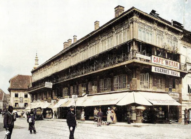 Das "Eiserne Haus" am Murplatz (Südtirolerplatz) um das Jahr 1900. Damals beherbergte es unter anderem das Café Meran. | Foto: Sammlung Kubinzky