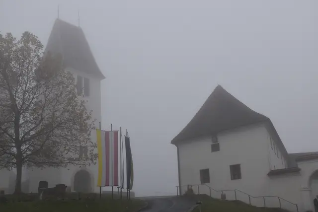 Auch am Nachmittag zeigte sich Schloss Seggau am Freitag noch im Nebelkleid. | Foto: MeinBezirk/W. Fischer
