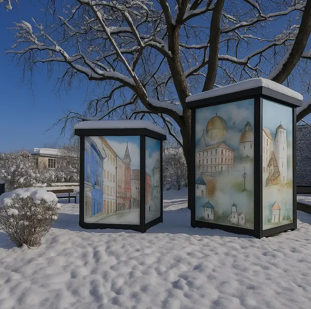 Unter dem Motto „Stille Nacht im Herzen – Weihnacht in Farben“ führen kunstvoll beleuchtete Objekte vom Stille-Nacht-Platz über den Salzachdamm bis nach Laufen.  | Foto: TVB Oberndorf