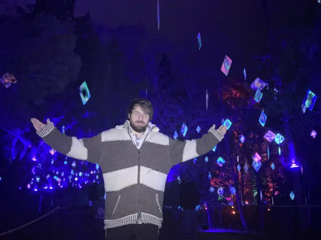 Der Lichtkünstler Tim Bo hängte 350 leuchtend bemalte Glasplatten in die Bäume. "Meine Kunst ist sehr organisch", sagt er dazu. 