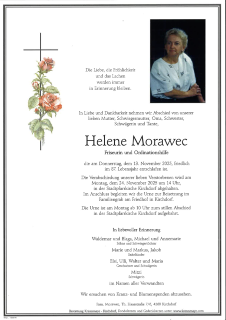 Helene Morawec ✝︎ 13.11.2025 | Foto: Bestattung Krennmayr