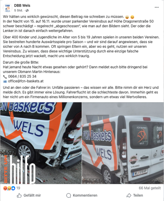 Hat jemand heute Nacht etwas gesehen oder gehört? Dann meldet euch bitte dringend bei unserem Obmann Martin Hintenaus:
📞 0664 / 835 25 34
📧 office@fcn-baskets.at | Foto: Screenshot Facebook