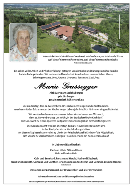 Maria Grassegger ✝︎ 14.11.2025 | Foto: Bestattung Krennmayr