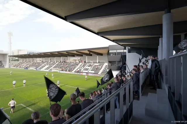 Der Blick von der Friedhofstribüne auf die Haupttribüne soll bald so aussehen (Fotomontage). | Foto: ZOOMVP_MA51