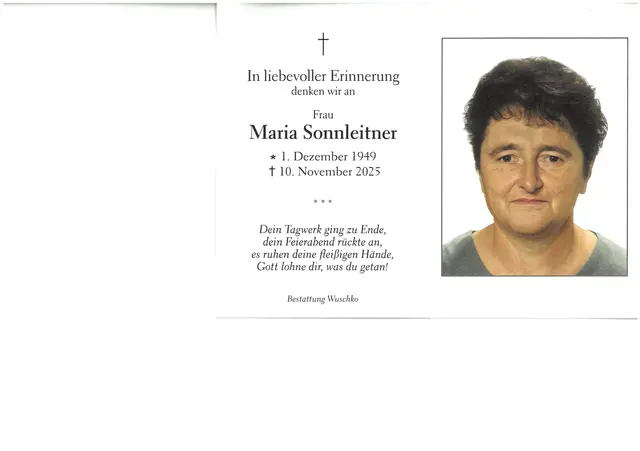 Maria Sonnleitner,  75 Jahre
 | Foto: Bestattung Wuschko