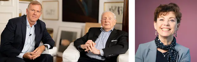 Der frühere Brigadegeneral der Deutschen Bundeswehr, Erich Vad (l.), der einstige deutsche Wirtschaftsminister Klaus von Dohnanyi (M., SPD) diskutieren am Gaußplatz 11. Moderiert wird es von Renata Schmidtkunz. | Foto: Aktionsradius Wien