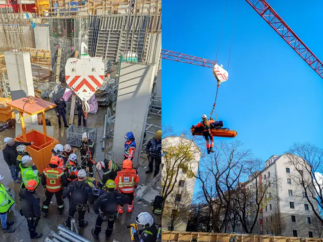 Gegen 11.30 Uhr kam es am Dienstag zu einem schweren Arbeitsunfall in einer Meidlinger Baugrube. Ein 34-jähriger Mann wurde dabei schwer verletzt. | Foto: Berufsrettung Wien