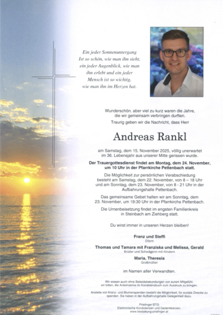 Andreas Rankl ✝︎ 15.11.2025 | Foto: Bestattung Prielinger