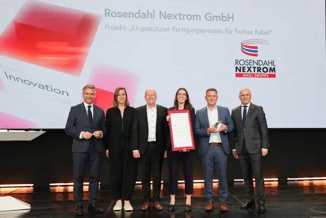 BM Wolfgang Hattmannsdorfer, Juryvorsitzende Maya Pindeus, Siegfried Altmann, Bianca Kranz und Peter Windhaber von Rosendahl Nextrom sowie Bernhard Sagmeister, Geschäftsführer der Austria Wirtschaftsservice GmbH | Foto: aws/APA-Fotoservice/Daniel Hinterramskogler