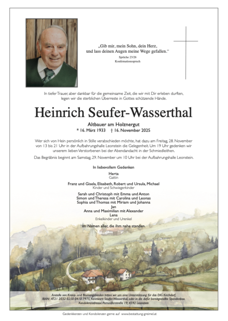 Heinrich Seufer-Wasserthal ✝︎ 16.11.2025 | Foto: Bestattung Greimel