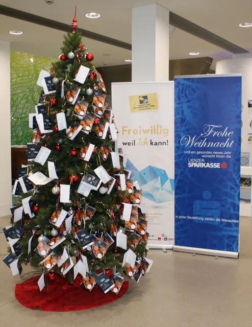 Bereits zum fünften Mal wird dieses Jahr der Weihnachtswunschbaum im Foyer der Lienzer Sparkasse am Johannesplatz aufgestellt. | Foto: Lienzer Sparkasse.