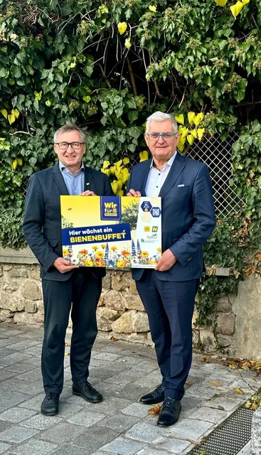 Herbert Greisberger, Geschäftsführer der Energie- und Umweltagentur NÖ, übergab die Plakette an Bürgermeister Alfred Riedl. | Foto: zvG/Grafenwörth