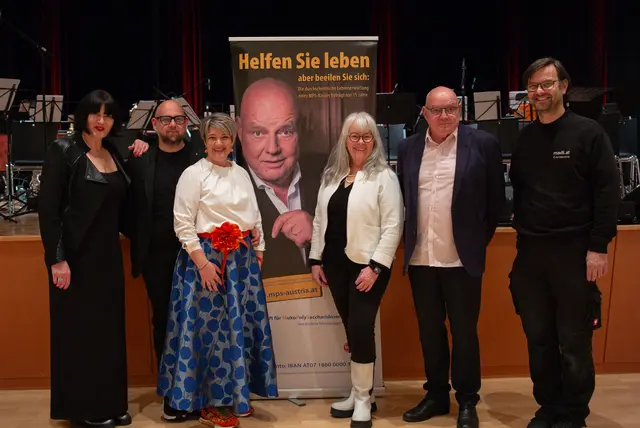 Jazzröhre Natascha Flamisch, Joe und Claudia Pinkl, Michaela Weigl (MPS Austria), Wolfgang Böck und Techniker Martin Dientl.