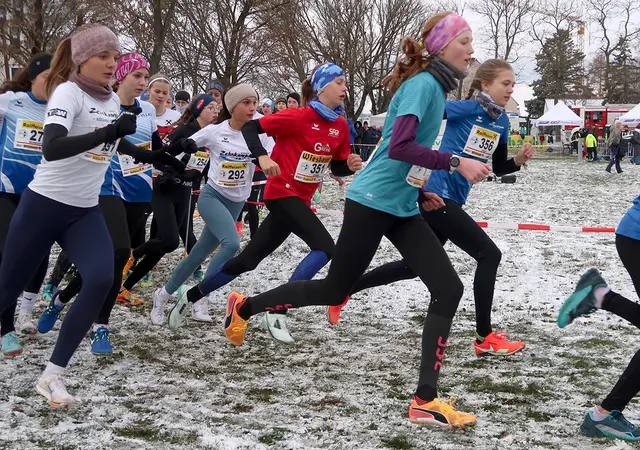 Pauline Steiner, 14, ULC Grein, aus Pabneukirchen. Silber bei den Crosslauf Staatsmeisterschaften U16 in St. Margarethen im Burgenland. Startnummer 351, rotes Leibchen.  | Foto: Karl Schaffner