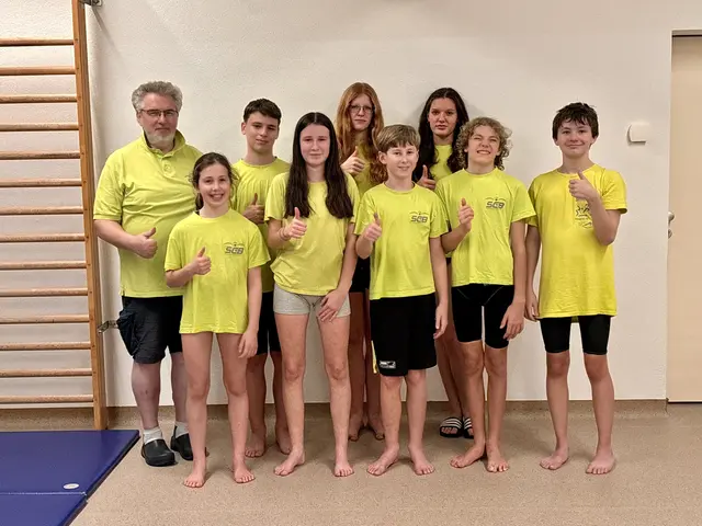 Die erfolgreichen Nachwuchsschwimmer aus Braunau mit Trainer Viktor Kesners (links). | Foto: Gerald B.