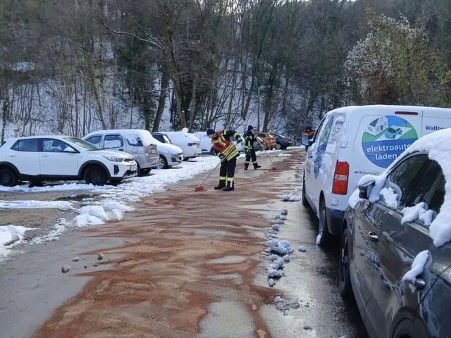 Da ein Räumfahrzeug Hydrauliköl verlor, musste die Feuerwehr Klosterneuburg ausrücken. | Foto: FF Klosterneuburg