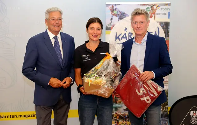 LH Peter Kaiser, Lisa Perterer und Arno Arthofer. | Foto: LPD Kärnten/Kuess