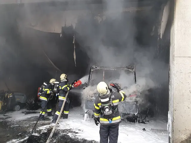 Da die Garagentüre aufgrund der Hitzeeinwirkung nicht mehr zu öffnen war, musste diese gewaltsam herausgerissen werden. | Foto: Bezirksfeuerwehrkommando Hermagor